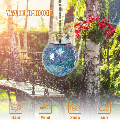 Solar Hanging Lantern Solar Outdoor Lanterns Mosaic Gazing Ball Outdoor Hanging Lights Outdoor Lights Waterproof Garden Patio Pathway & Yard Décor Blue