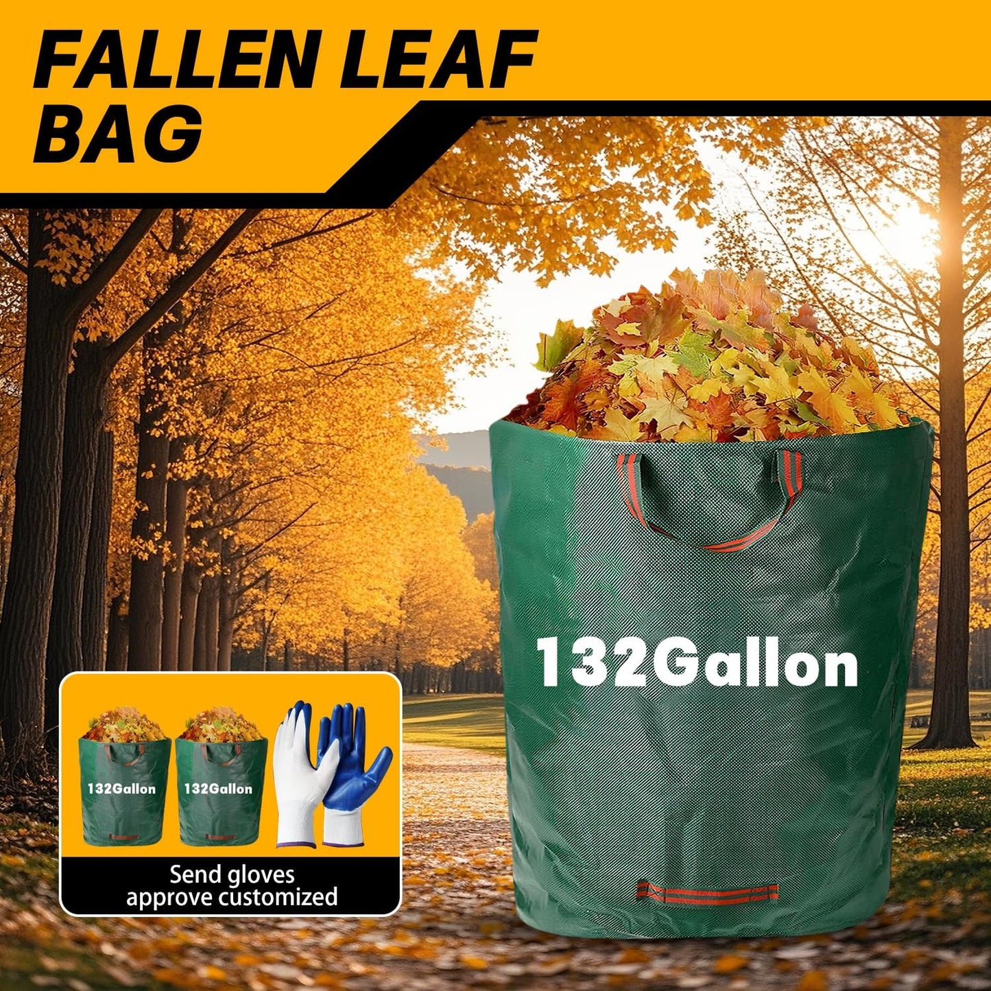 Reusable Yard Waste Bags - 2 Pack, 132 Gallon Large Yard Waste Bag with Reinforced Handles, Ideal for Grass, Leaves, and Yard Waste - Durable and Garden Waste Bags, Large Leaf Bags Stand Up.