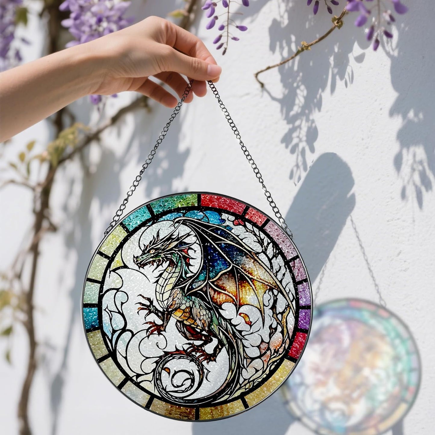 8 Inch Stained Glass Suncatcher Ornament, DOUHASU Dragon Sun Catchers Indoor Window, Stained Glass Window Hanging, Home Decor, Dragon Lovers Gifts for Men, Dad, Husband, Boyfriend