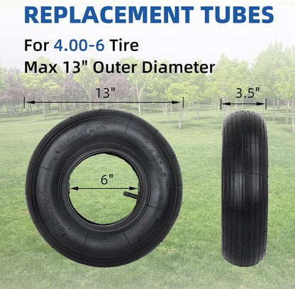 4.00-6 Replacement Tire and Inner Tube Set, 2 Pack, 13" Heavy Duty Tire and Wheel, TR-13 Straight Valve Stem, for wheelbarrow Trolley Dolly Garden Wagon Wheel Replacement