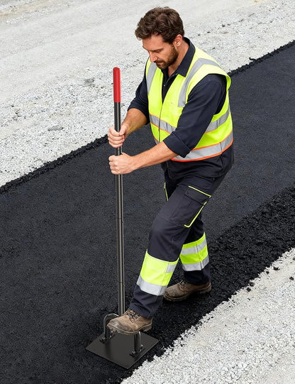 Heavy Duty 10"x10" Steel Tamper Tool with 57" Long Handle and Rubber Grip, Hand Compactor Tool for Soil, Gravel, Asphalt, Driveway, Sidewalk and Paver Base Leveling