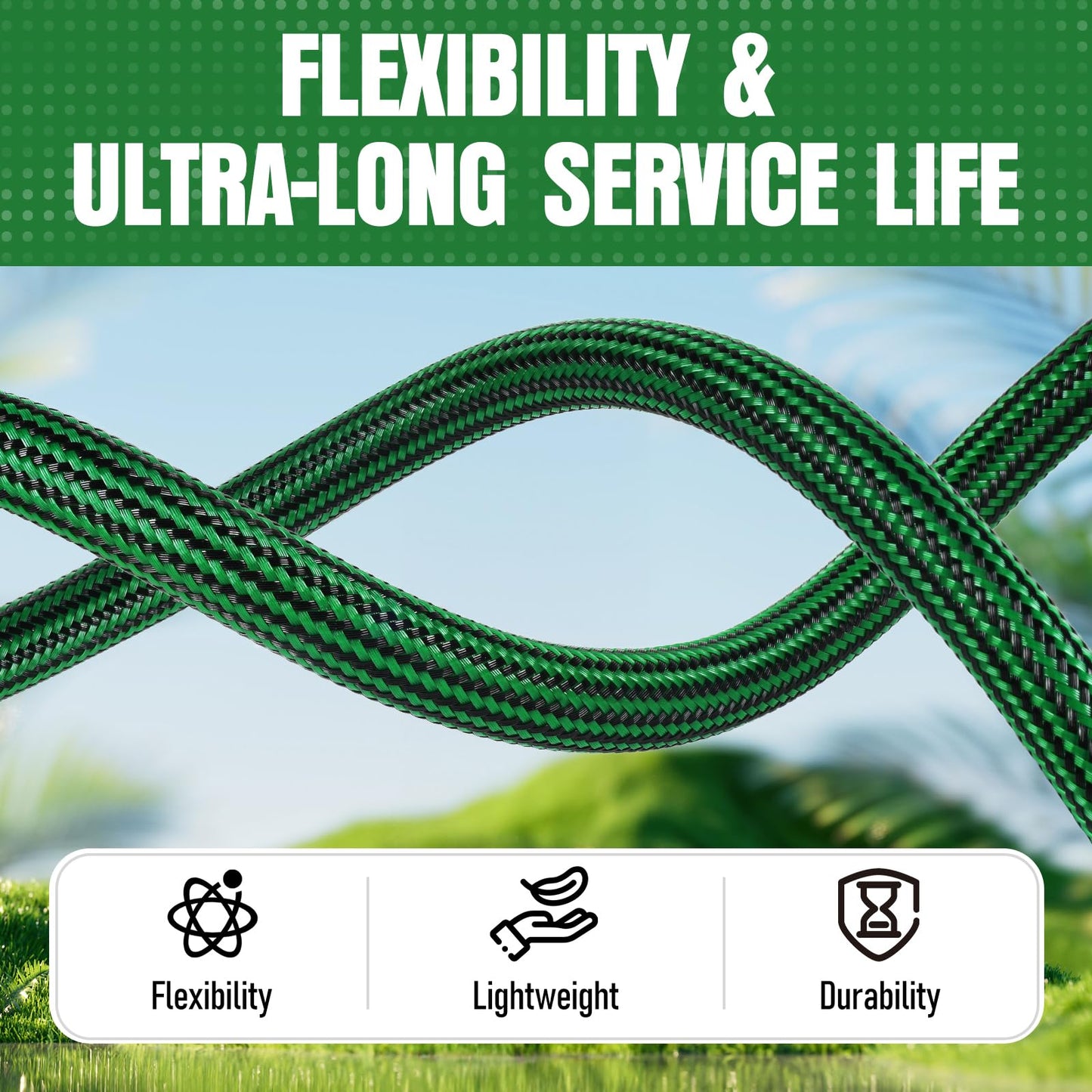 NON-EXPANDABLE Garden Hose 25 ft, Heavy Duty Flexible Water Hose, Kink Resistant Lightweight Hybrid