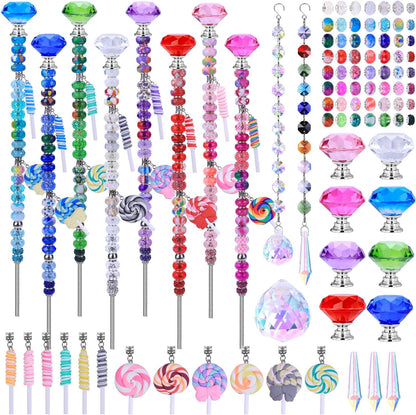 VICTLOV Crystal Suncatcher Making Kit, 400 Pieces with Beads, Snowflakes, Butterflies, Glass Balls for Garden Decoration, DIY Outdoor Hanging Ornaments (400Pcs Diamond+Pendant+Lollipop)