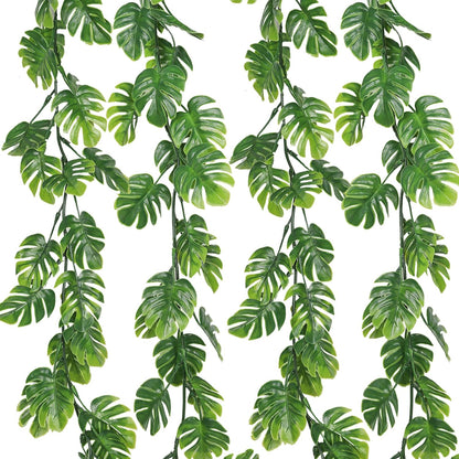 RECUTMS 4Pcs Artificial Monstera Leaves Vines, 5.9FT Fake Hanging Plant Ivy Faux Tropical Palm Leaf Greenery Garland for Garden Porch Patio Jungle Luau Beach Birthday Party Indoor Outdoor Spring Décor