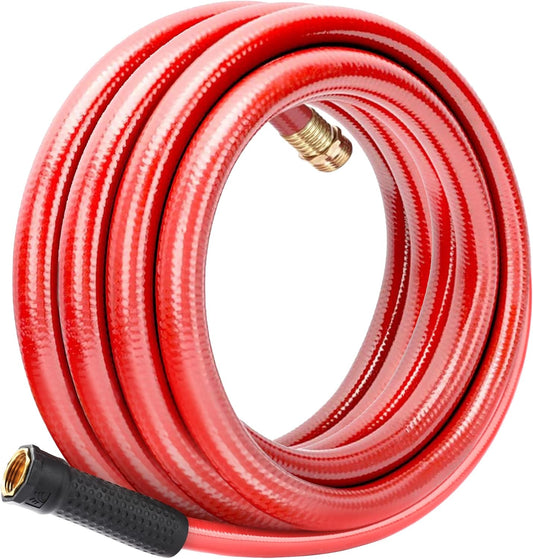 Solution4Patio Homes Lead-in Red Garden Hose 5/8 in. x 25 ft. -Kink Free, No Leaking, Male/Female Fittings -Heavy Duty Durable Flexible Lightweight Water Pipe -Brass Aluminum Ends for Household & Yard