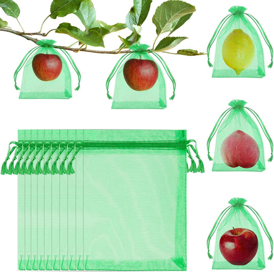 Morcheiong 60Pcs Protection Bags 8" x 12", Reusable Netting for Fruit Trees, Garden Mesh With Drawstring (Dark Green), M1076MCHYB