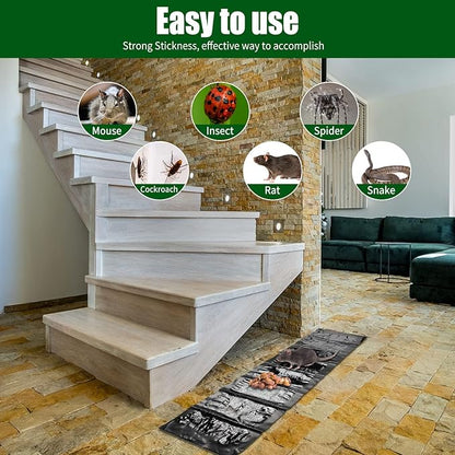 Qualirey 8 Pcs 47 Inch Ultra Large Sticky Mouse Glue Traps Sticky Rat Trap That Work for Rats Roaches Rodents Heavy Duty Pre Baited Mats Indoor Outdoor Catch Pest (Black)