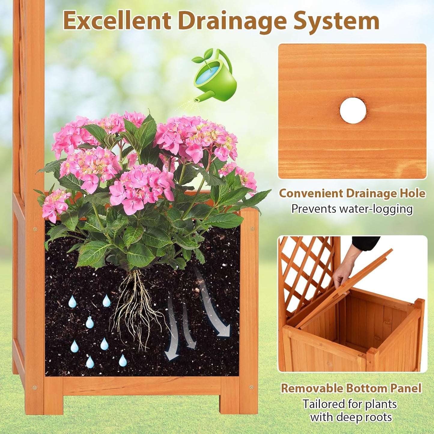 Giantex Garden Arbor with Planter Boxes, Wooden Arch with Trellis and Raised Garden Bed for Climbing Vine Plants Vegetables Herbs, Decorative Arbor Archway for Wedding, Ceremony, Party (Orange)