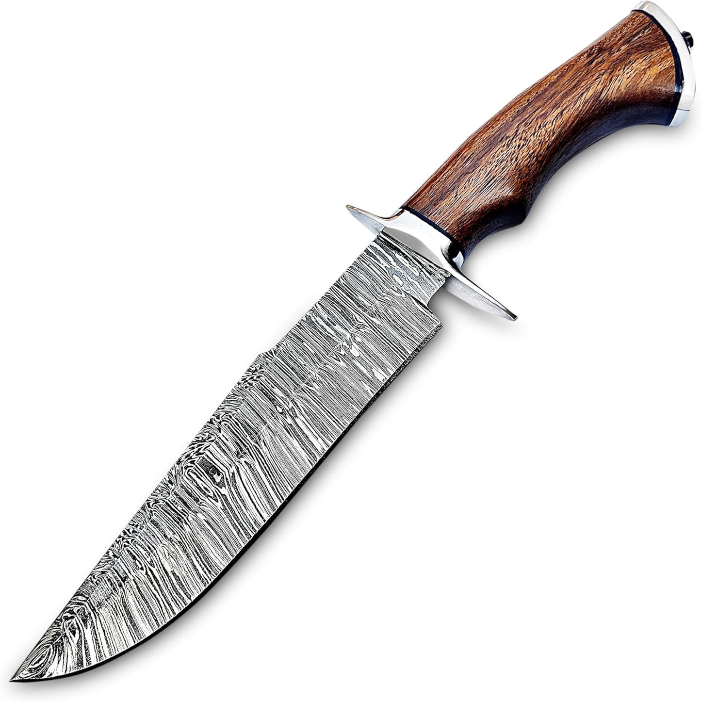 Handmade Damascus Bowie Knife 14″ Hunting Knife With Sheath - Fixed Blade Bushcraft Knife With Wood Handle - Ideal For Chopping, Camping Outdoor Use