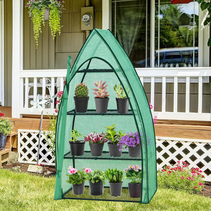 EAGLE PEAK Mini Greenhouse with Wire Shelves, Portable Indoor & Outdoor Green House with Roll-Up Zipper Door, 4 Tier, 35.4”x17.7”x63.0”, Clear/Green PE Cover