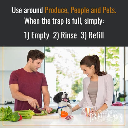 Dr. Killigan's Reusable Fruit Fly Traps for Indoors - Washable with 2 Refills, 80+ Day Supply, Highly Effective for Home and Kitchen