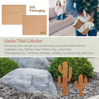 2pcs Metal Cactus Outdoor Decor,Metal Plants Prickly Pear Cactus,Desert Steel Yard Art, Garden Decor、Lawn Decoration