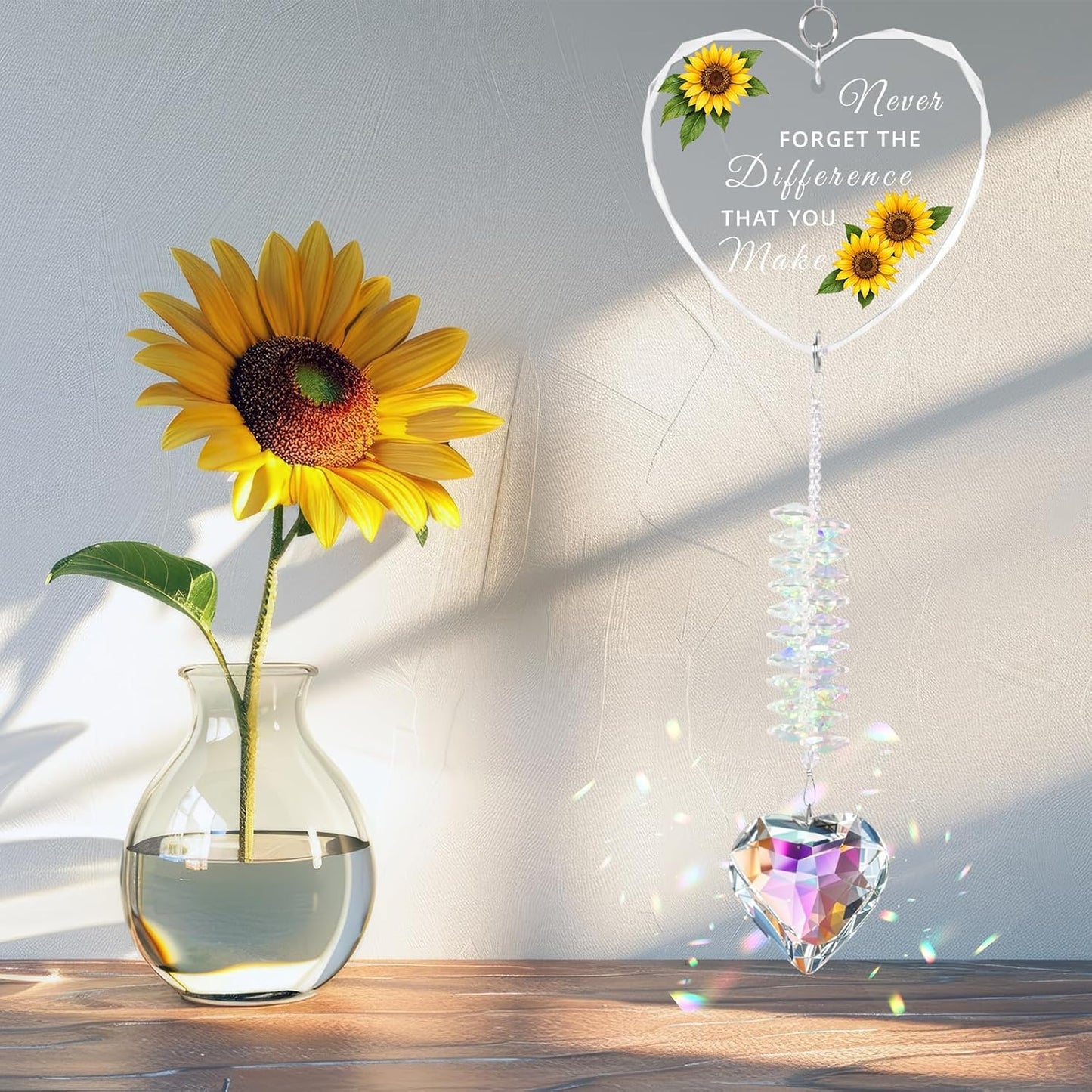 Crystal Suncatcher Thank You Gift – Never Forget The Difference You Make Ornament for Women, Appreciation Gifts for Coworkers, Teachers, Bosses, Nurses, Friends, Meaningful Keepsake
