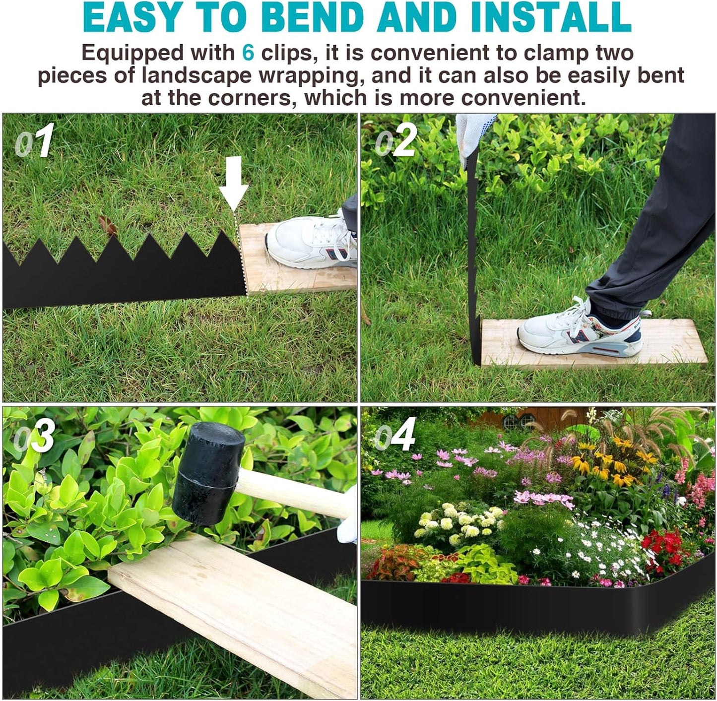 8 Inch Metal Landscape Edging, 6 Pack Heavy Duty Galvanized Steel Garden Edging,Steel Landscape Edging with 7 Clips for Lawn, Pathway, Yard