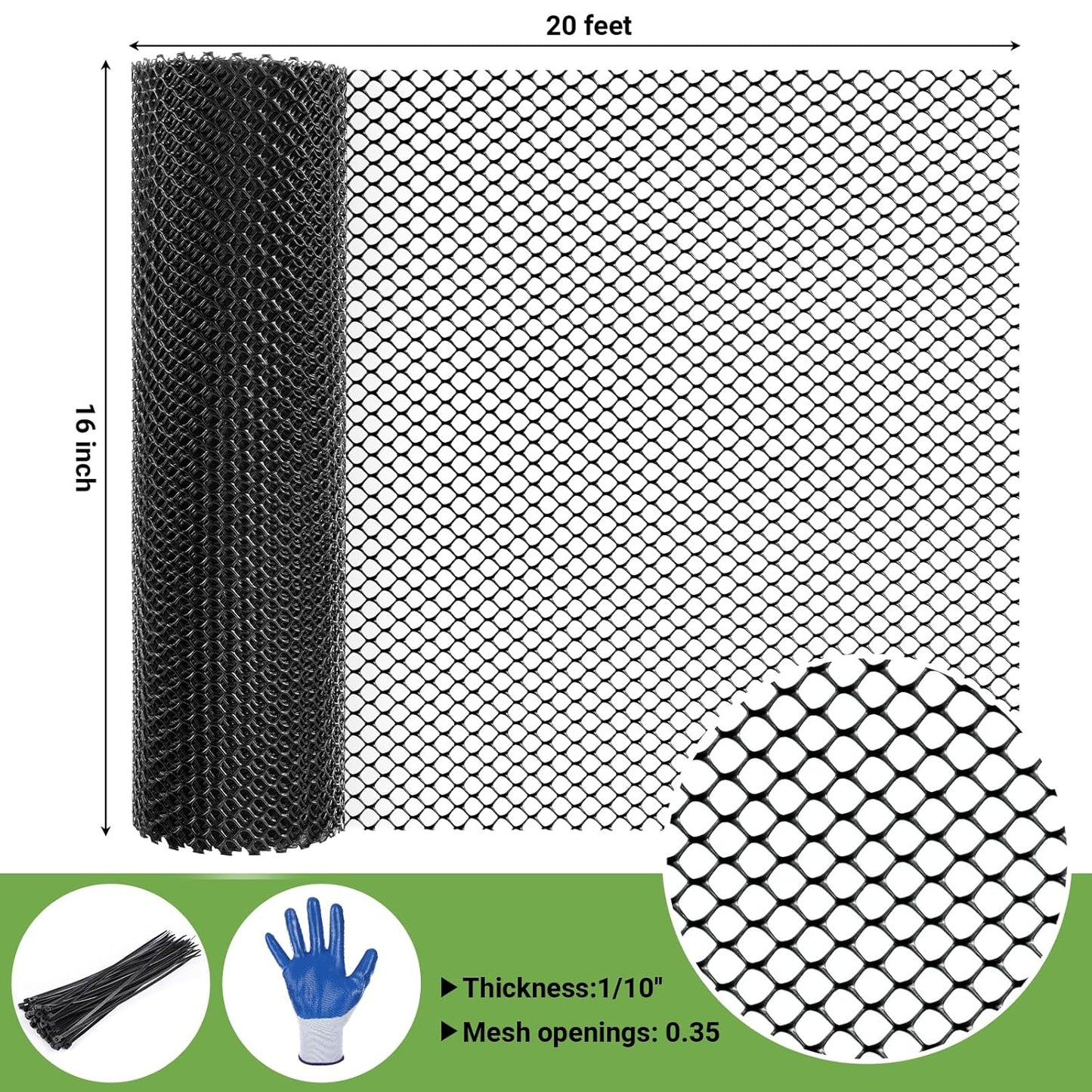 Mesh Tree Guard Trunk Protectors, Chicken Wire for Floral Arrangements, Tree Wraps to Protect Bark, Flexible Net Tree Guard 16 in x 20FT with 50 Zip Ties, Tree Bark Protector from Deer-Black