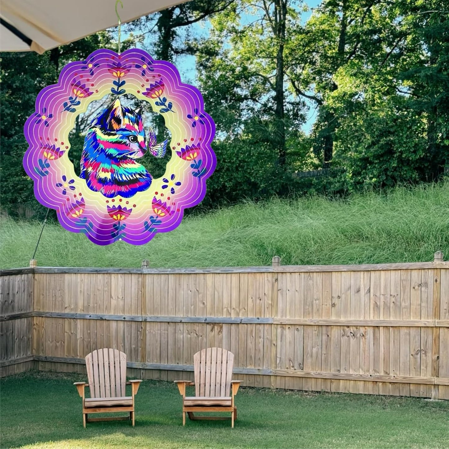 Metal Wind Spinners Outdoor Hanging Wind Spinner for Yard and Garden Decor for Outside-12In 3D Stainless Cat Steel Wind Chime Gifts for Women Mom