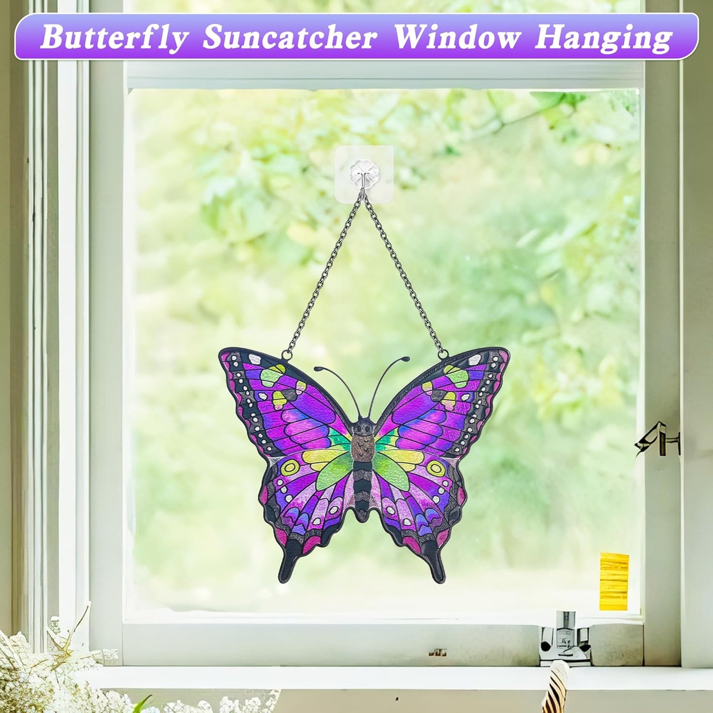 Purple Butterfly Suncatcher Stained Glass Window Hanging Butterfly Ornaments Gift for Mom, Women, Wife, Mother's Day