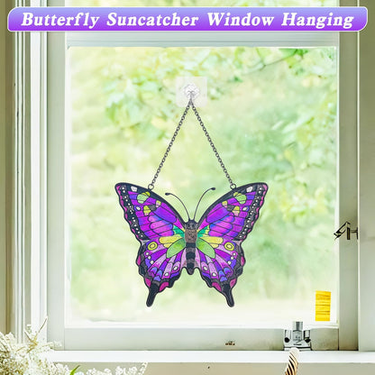 Purple Butterfly Suncatcher Stained Glass Window Hanging Butterfly Ornaments Gift for Mom, Women, Wife, Mother's Day
