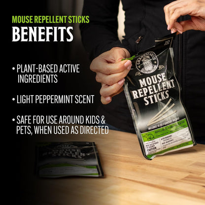 Grandpa Gus's Natural Mouse Repellent Stick, Patented Delivery of Concentrate Peppermint Scent, Plant-Based, Humane Rodent Repellent for Home, Campers & RVs, Pack of 10