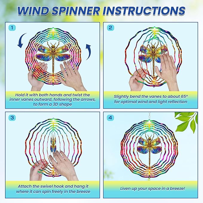 FLAGWIX Christmas Dragonfly Gifts for Women - 3D Stainless Steel Metal Wind Spinners 12 in - Dragonfly Wind Spinners Outdoor, Yard Garden Decor for Outside, Christmas Garden Gifts for Mom Grandma