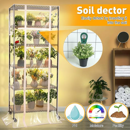 Meonum Plant Shelf with Grow Lights, 6 Tier DIY Metal Grow Rack with 90W LED Growing Lamps for Seed Starting, Indoor Greenhouse with Cover, Mechanical Timer, Thermometer, pH Meter, PP Waterproof Pads