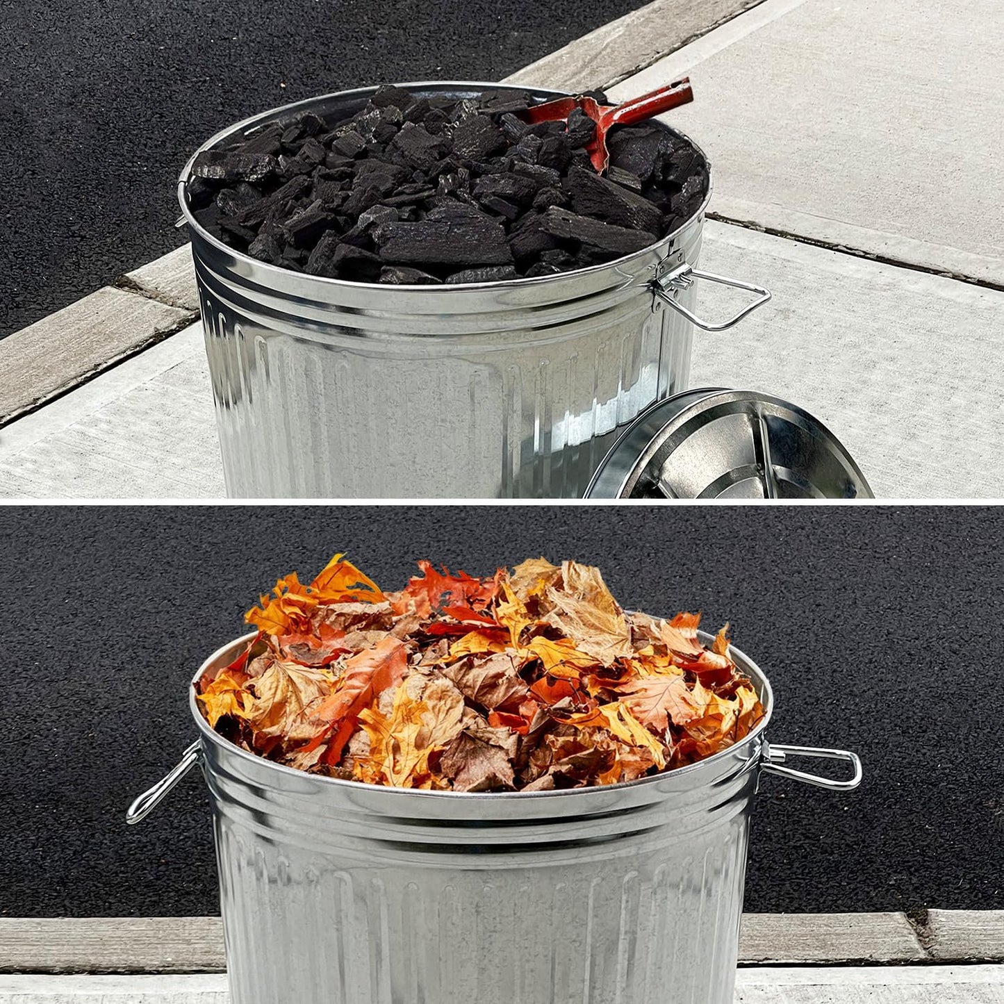 Plexon Metal Trash Can with Lid Outdoor 20 Gallon Galvanized Steel Garbage Bucket with Lid Silver, 2 Pack