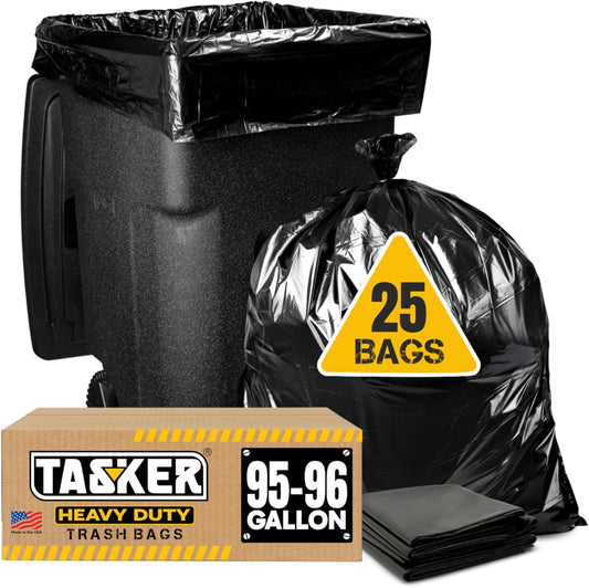 95-96 Gallon Trash Bags Heavy Duty (25 Bags w/Ties Value pack) Extra Large Trash Bags, 90 Gallon