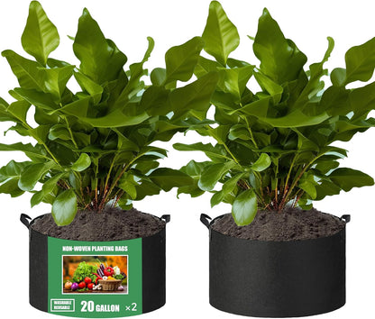 2-Pack 20 Gallon Fabric Grow Bags with Handle, Heavy Duty 300G Thickened Nonwoven with Handles and Reusable, Suitable for Garden Vegetables,Fruits and Flowers(Black)