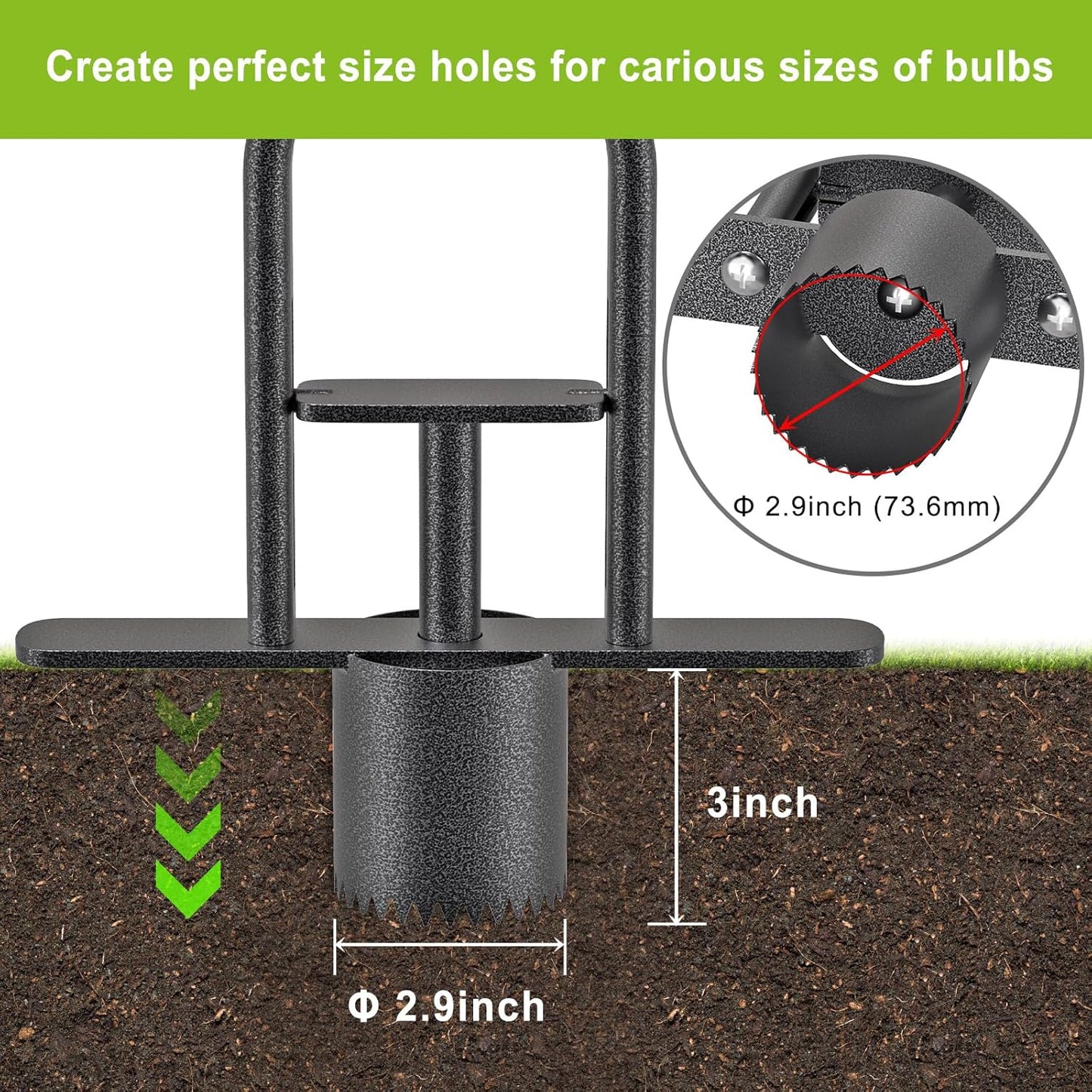 Dolibest Sod Plugger Tool, Grass Plugger Tool with Dual Pedals & Foot Ejector, Bulb Planter W/Sharp Serrations and Non-Slip Soft Grip Handle, for Lawn Planting Bulbs and Grass Repair, Easy Assembly