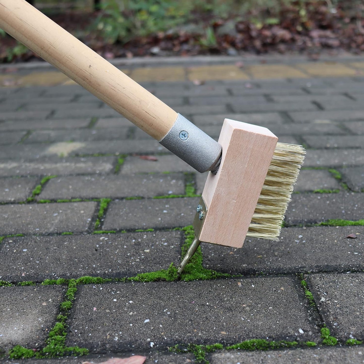 SCRUBIT Moss & Weed Remover Wired Grout Cleaner Brush, Great for Cleaning Decks, Pavers, Patios & Walkways Weed Scraper & Wire Brush Set, Combo w/2 Brush Heads & Scraping Hook - Grout Remover Tool