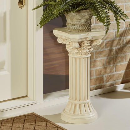 Touch of Class Corinthian Column Pedestal - Ivory Wash - Roman Style - Indoor/Outdoor Display - Small Size - 24 H, Top is 12 Inches Square, Weighs 11 lbs
