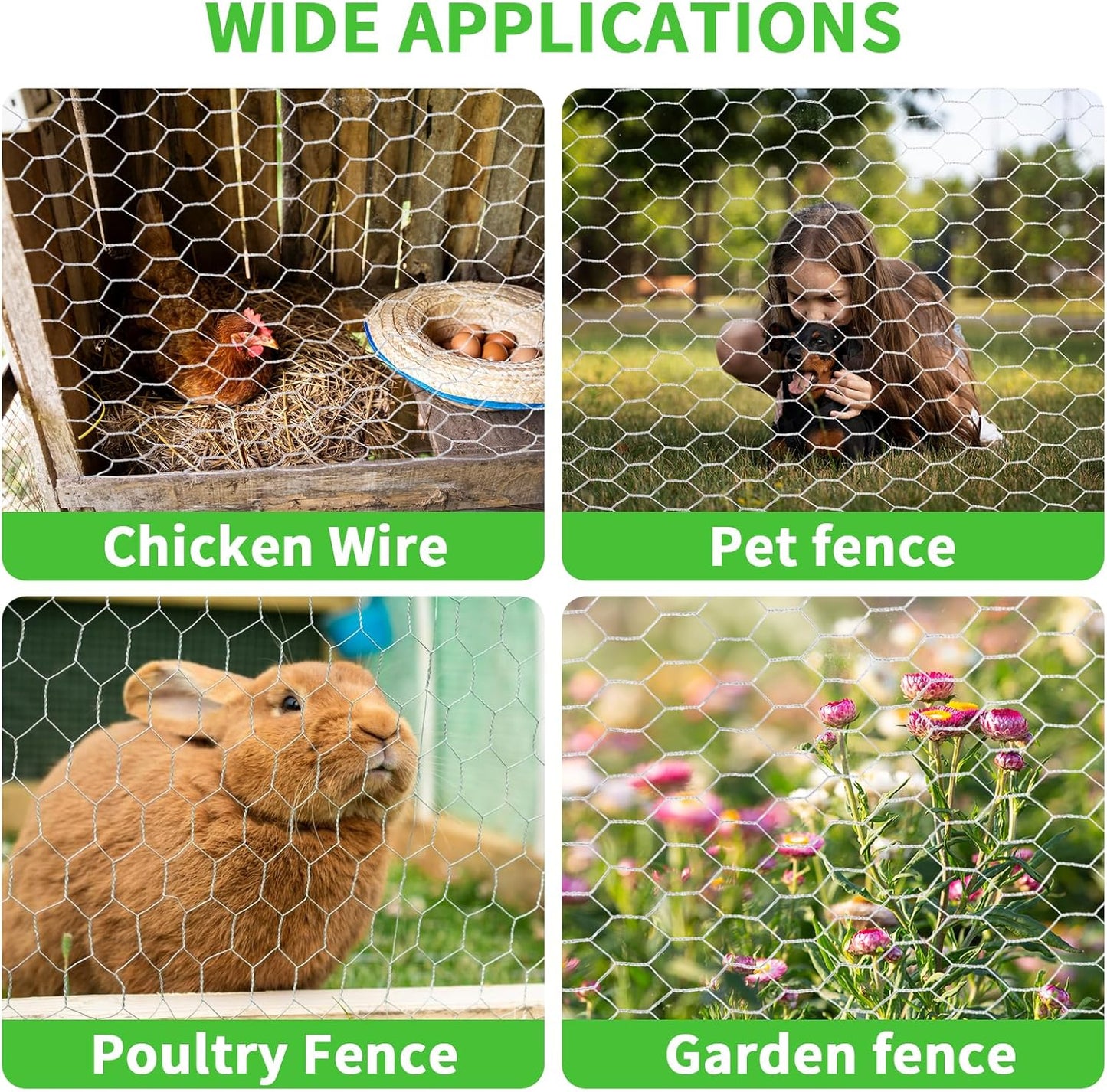 16in x 50ft Craft Chicken Wire Mesh, Hexagonal Galvanized Wire Mesh for Poultry, Floral Wire Netting for Protecting Garden Plants, Vegetables, Flowers and Fruits from Dogs, Rabbits and Squirrels