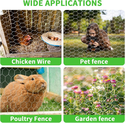 16in x 100ft Craft Chicken Wire Mesh, Hexagonal Galvanized Wire Mesh for Poultry, Floral Wire Netting for Protecting Garden Plants, Vegetables, Flowers and Fruits from Dogs, Rabbits and Squirrels