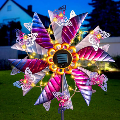 Large Solar Wind Spinners for Yard and Garden - 360° Metal Large Wind Sculptures Outdoor Clearance Kinetic Windmills with Vine String Shining LED Lights for Patio, Lawn Garden Decoration