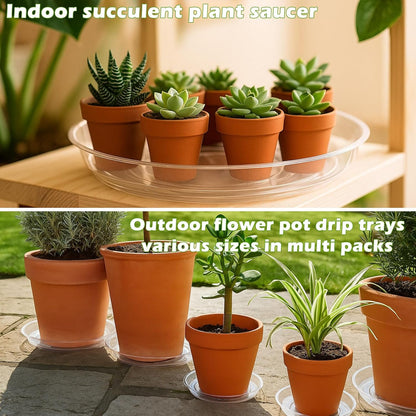 20 Packs 8 Inches Clear Plant Saucers for Indoor Outdoor Use Heavy Duty Plastic Plant Trays for Planter Bulk Flower Pot Drip Trays to Catch Water, 4 to 20 Inch, Round Transparent