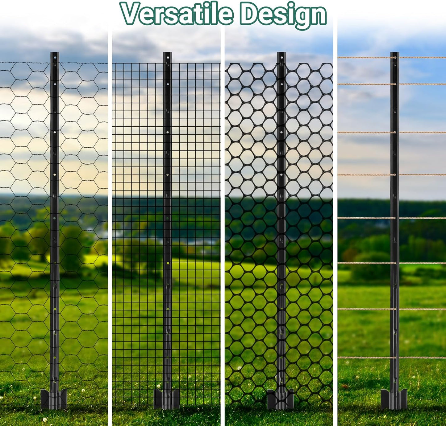 Fence Posts 4.8 Feet - 16 Pack, Heavy Duty Metal Fence Post, No Dig U Post for Farm, Garden, Orchard and Outdoor Wire Fencing (Black)