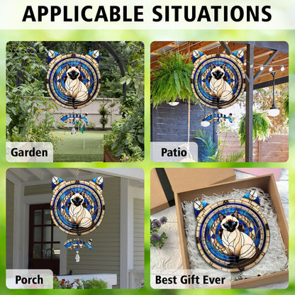 Siamese Cat Wind Spinner, Siamese Cat Wind Spinner Hanging for Yard and Garden