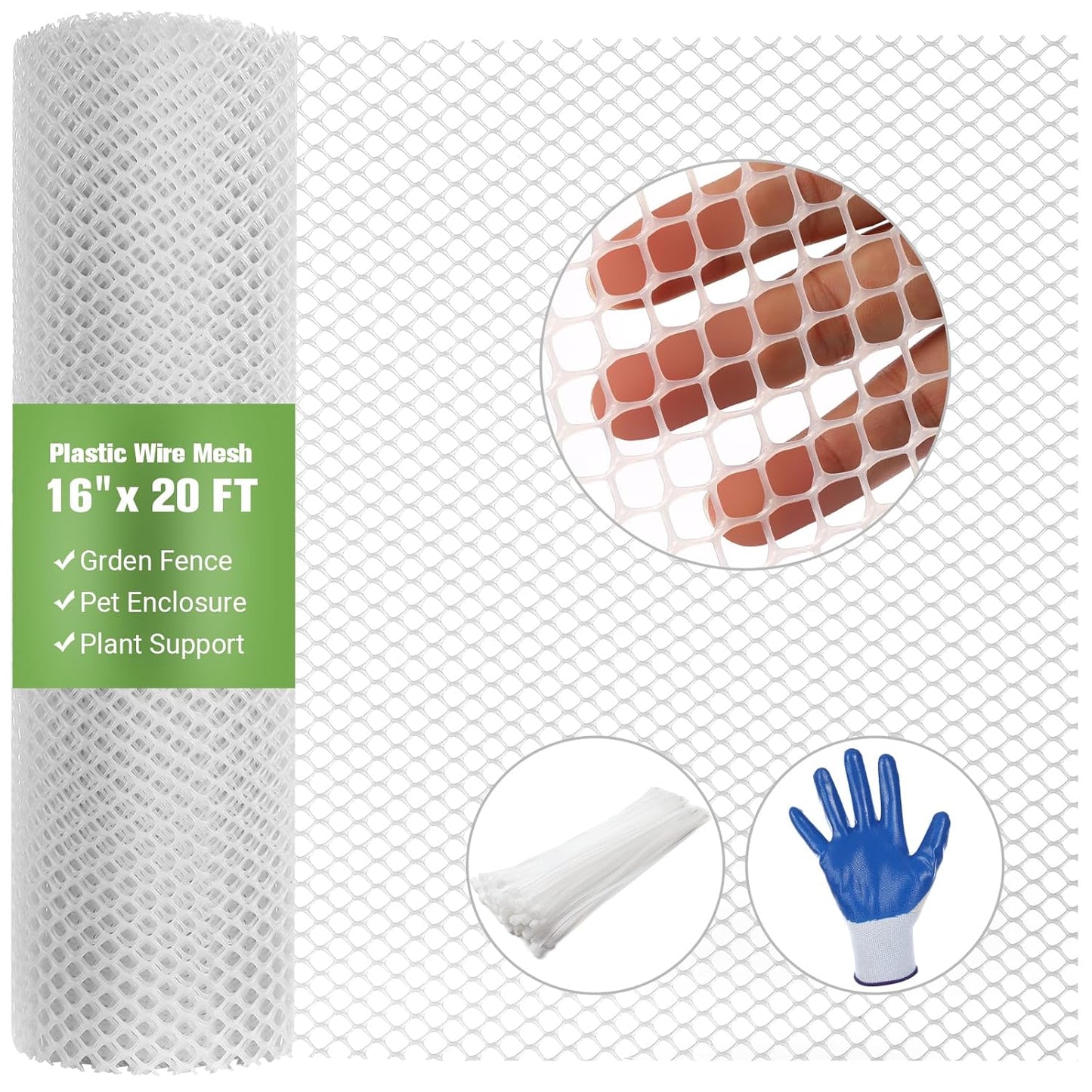 Mesh Tree Guard Trunk Protectors, Chicken Wire for Floral Arrangements, Tree Wraps to Protect Bark, Flexible Net Tree Guard 16 in x 20FT with 50 Zip Ties, Tree Bark Protector from Deer-White