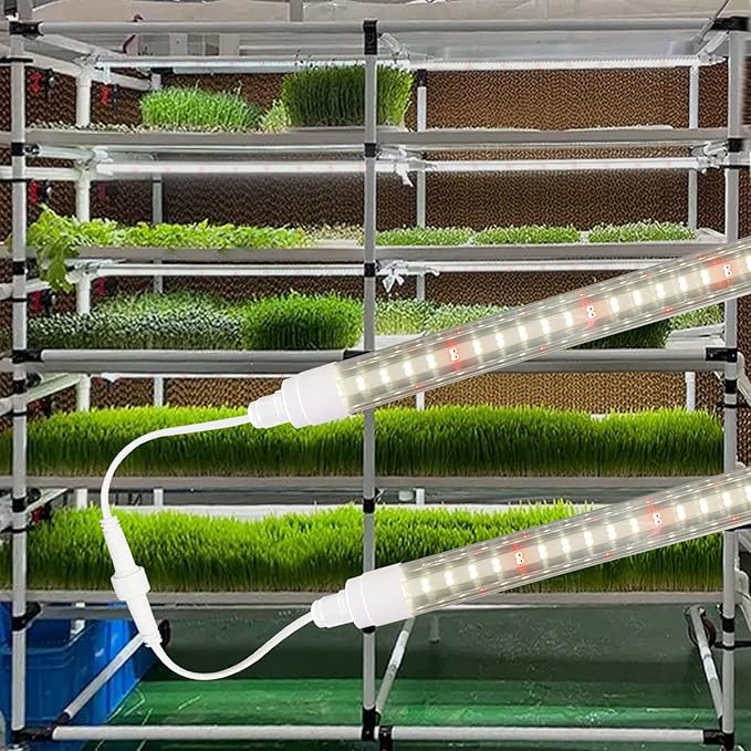 CusomikT8 T5 LED Grow Light Strips 2ft 60W(6x10W, 500W Equivalent) Full Spectrum, IP65 Waterproof Indoor Outdoor Plant Grow Lights for Greenhouse Shelves Wired Timing Switch, Plug Play 6-Pack