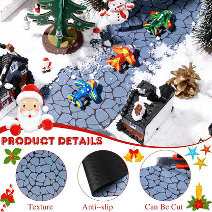 Marspark Christmas Village Accessories 5 x 50 Inch Christmas Miniature Road Village Street Mat Xmas Snow Street Decorations for Little Landscape(White Gravel Road Style)