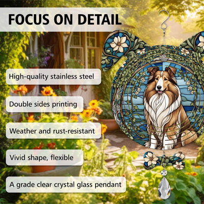 Rough Collie Dog Ears Wind Spinner, Rough Collie Wind Spinner Hanging for Yard and Garden V02