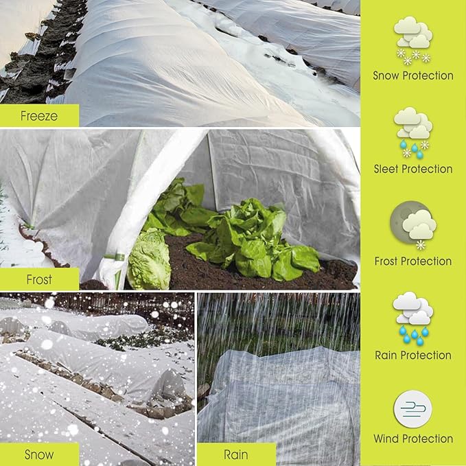 RIFNY Plant Covers Freeze Protection, 1 oz/yd² 10Ft x 33Ft Frost Cloth Plant Freeze Protection for Winter Frost Snowstorm, Frost Blankets for Outdoor Plants Protect from Birds, Pests