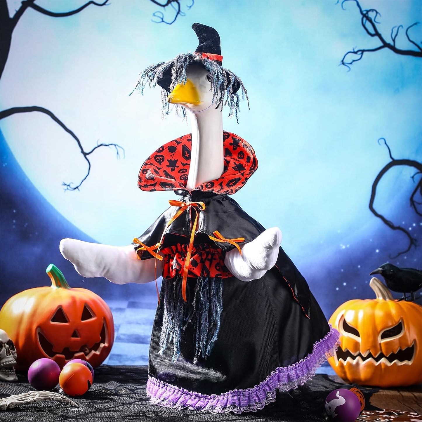 Halloween Goose Outfit Witch Goose Clothes for 23" High Cement or Plastic Lawn Clothing Porch Garden Costume for Yard Lawn Outdoor Garden Patio Statue Holiday Decor