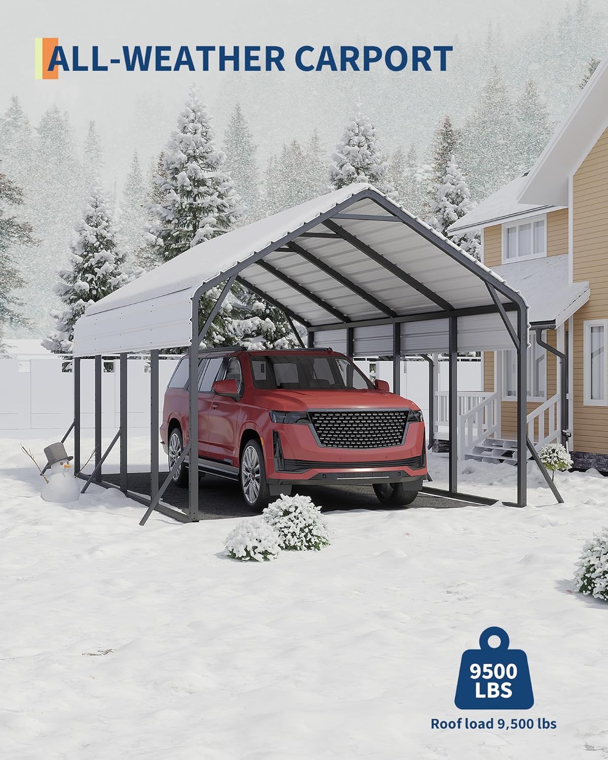 GarveeLife 13 ft x21 ft x11 ft Oversized Metal Carport, Steel Heavy Duty Car Ports for All-Weather, Tall Carport for Full-Size Pickup Trucks, Boats, and Tractors, N.W. 660 LBS