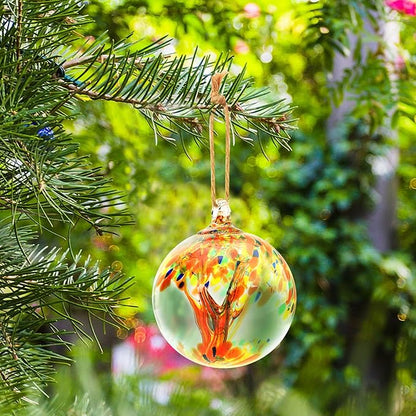 Hand Blown Glass Ball, 4" Gazing Glass Christmas Ornaments, Hanging Tree of Life Witch Balls for Home Outdoor Window Patio Garden Décor（Orange）