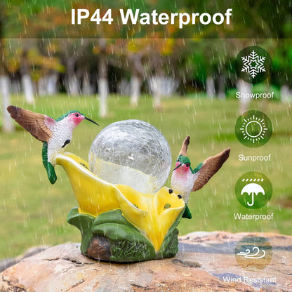 Solar Garden Statue Hummingbird Figurine - Hummingbird Flower Carry Magic Orb Solar LED Lights for Outdoor Statue Decoration for Patio, Balcony, Yard, Lawn Ornament