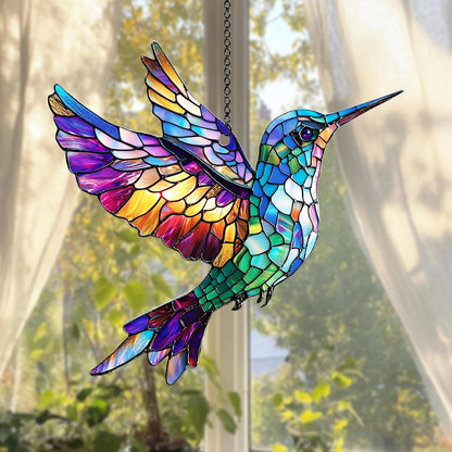 Multicolor Bird Window Hanging Suncatcher Faux Stained Hummingbirds and Flowers for Women Elegant Home Wall Decor Suncatchers Indoor Window Suncatchers