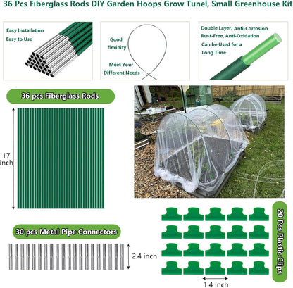 Garden Hoops for Raised Beds, 36pcs Greenhouse Hoops Grow Tunnel, 8ft Rust-Proof Fiberglass Frame for Garden Netting, Row Cover, Protecting Outdoor Plants