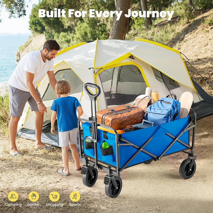 DUMOS Collapsible Wagon Cart Foldable, Heavy Duty Folding Wagon with Wheels, Lightweight Portable Folding Utility Shopping Cart for Grocery Sports Garden Camping