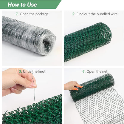 Chicken Wire Fence for Craft,13.78 x 236 Inch Lightweight Galvanized Hexagonal Chicken Wire Netting, Chicken Wire Mesh for Garden Poultry, Floral Chicken Wire Fencing with Gloves, Wire Ties and Plier